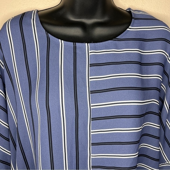 NEW Small BCX  Blue White Striped Blouse Roomy Fit NWT  Round Neckline - Picture 3 of 10